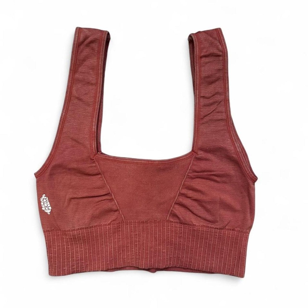 FP Movement Rust Red Ribbed Square Neck Seamless Crop Top Bra